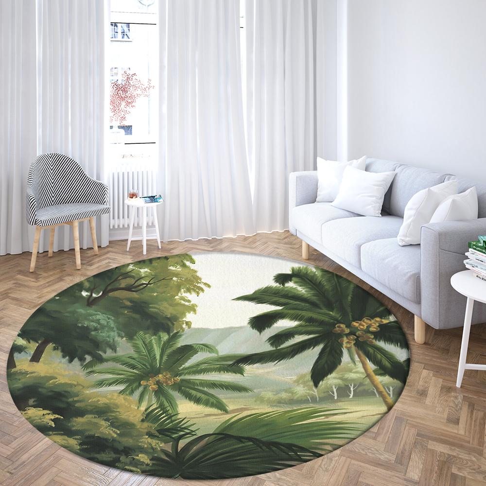 Круглый ковер с принтом тропических растений, семейная гостиная, спальня, ванная комната, напольный коврик, ковер для украшения пола