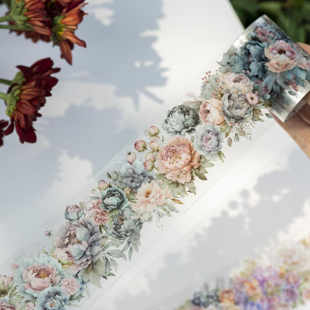 Alideco Маскировочная Милая Цветочная Растение 50 мм Шириной x 2 м ПЭТ Клейкая Широкая Стильная Маскировочная Наклейка Набор из 6 рулонов Лента, Дизайн, Ландшафтный, Прозрачная, Водостойкая,