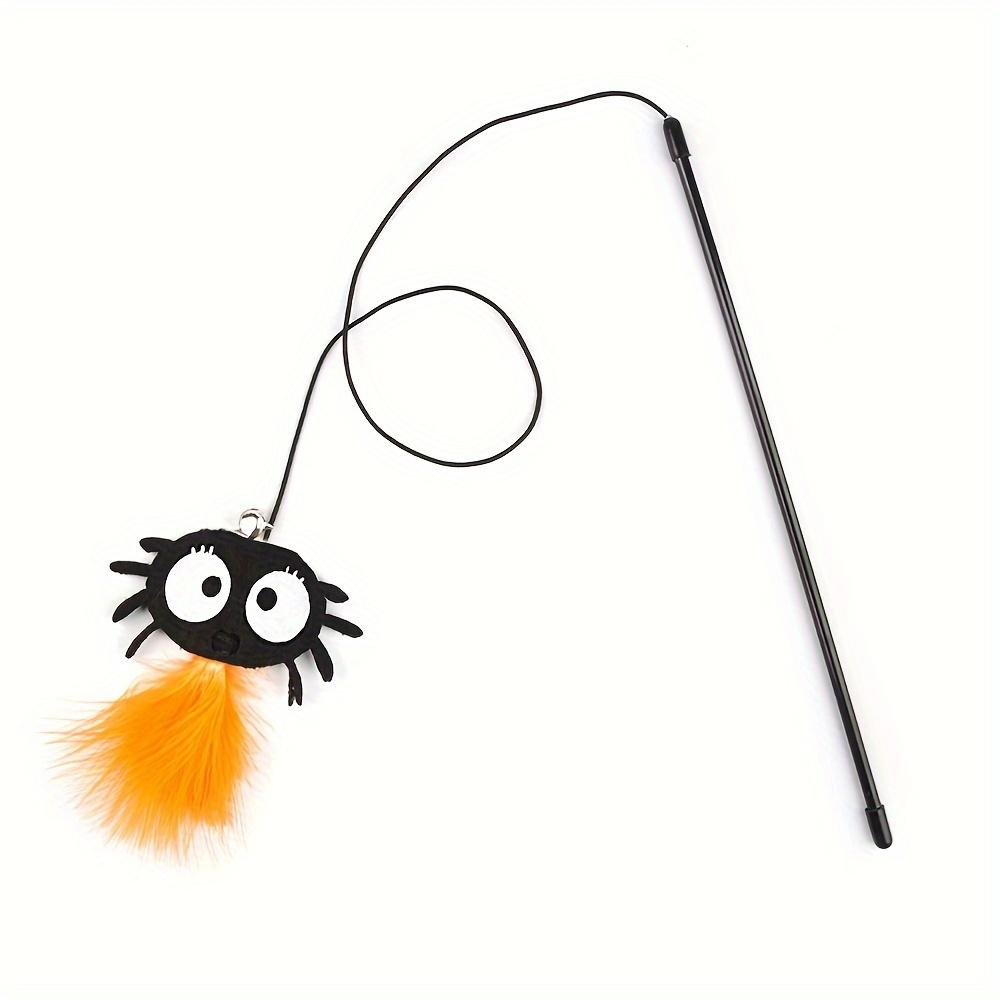 1Pc Halloween Feather Cat Wand Toy Pumpkin Bat Pattern Plastic Rod Interactive Play Toy