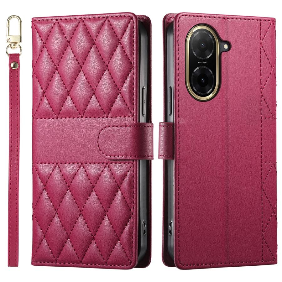 Premium PU Leather Diamond Quilted Phone Case with Photo Frame & Cash Pocket for Xiaomi/Redmi/Honor Detachable Wristband Strap Shockproof Case Cover