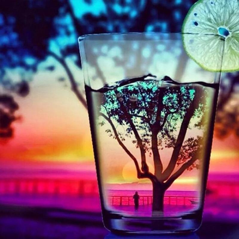 Алмазная вышивка, чашка, алмазная живопись, закат, полная дрель, квадратная мозаика, художественный пейзаж, картина со стразами, домашний декор