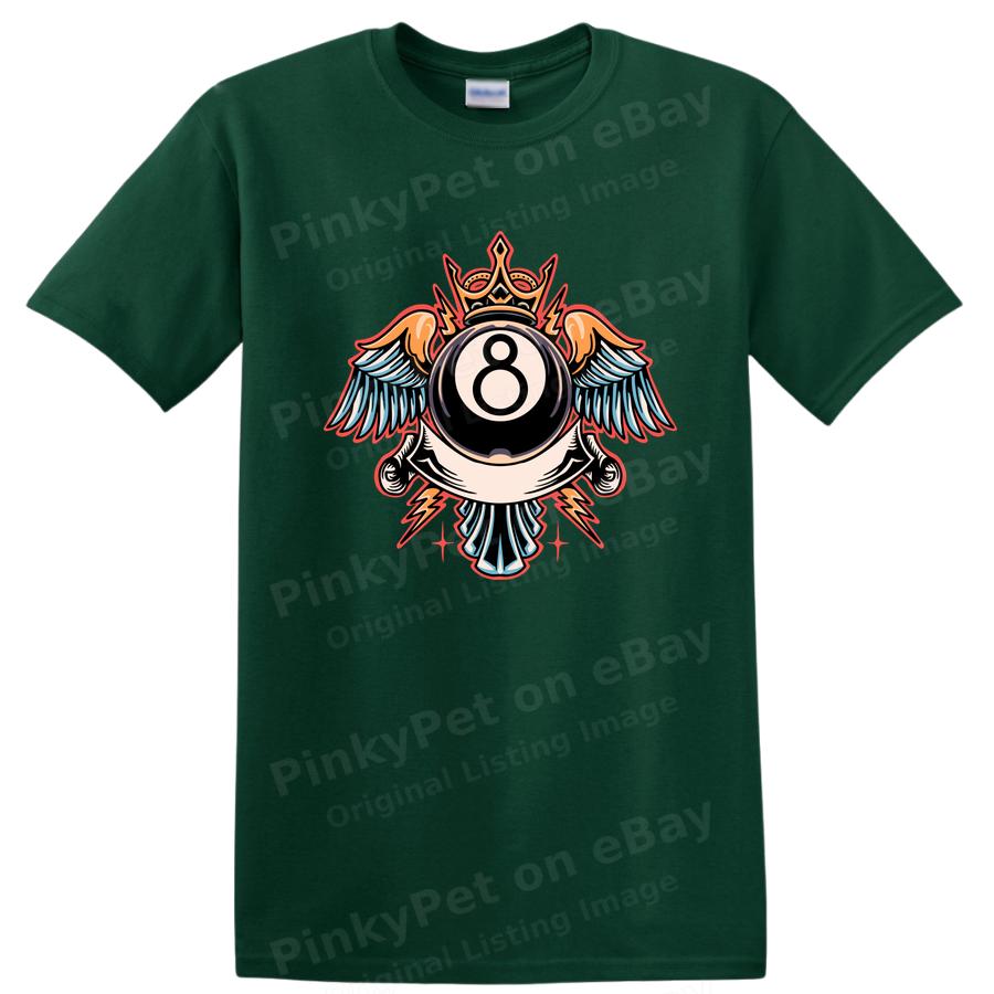 8 Ball Vintage Crown Wings Graphic T Shirt Cool Retro Design for Gamers Tee
