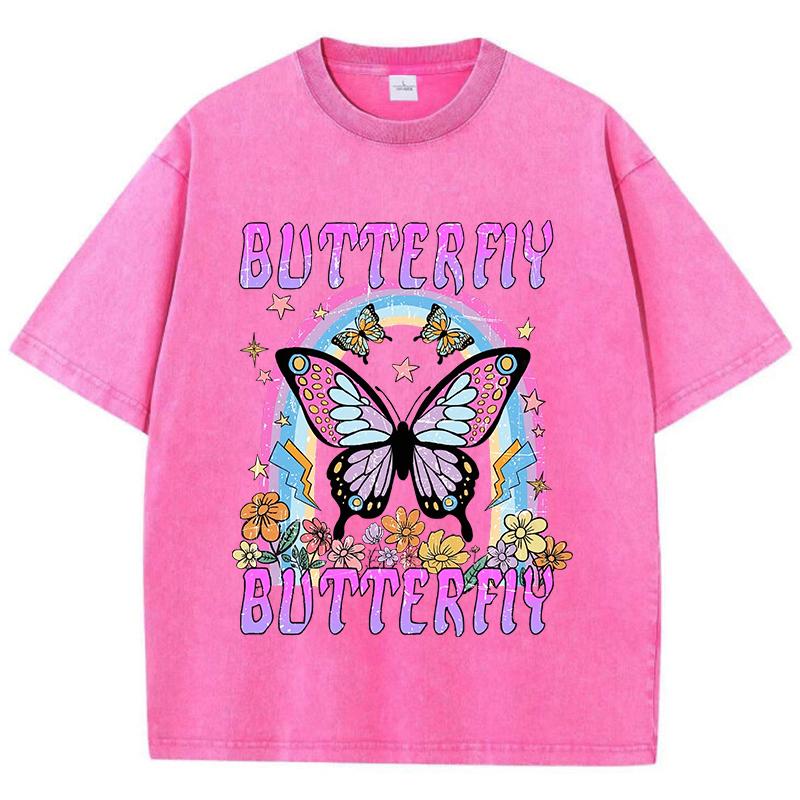 Женские футболки оверсайз с принтом радуги и бабочки, хлопковые футболки с круглым вырезом, футболки оверсайз, винтажная одежда