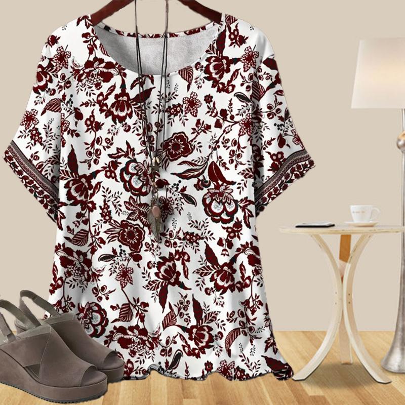 Женская повседневная свободная весенняя рубашка, женские топы с коротким рукавом и винтажными нарисованными узорами