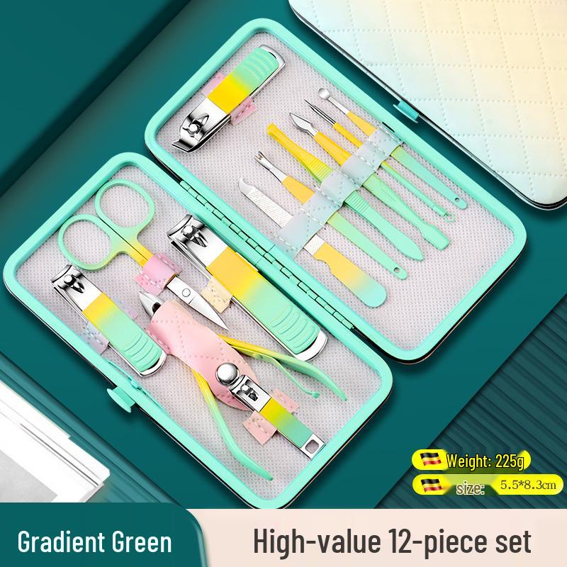 18-Piece Gradient Yellow-Green Manicure & Pedicure Tool Set with Nail Clippers and Cuticle Scissors
