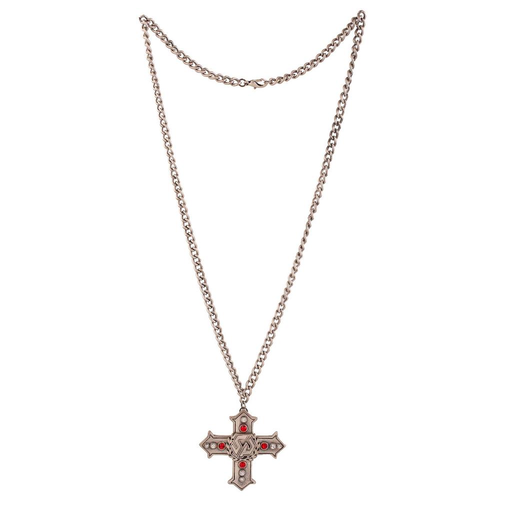 Женское дизайнерское ожерелье-подвеска Estele с оловянным оксидированным крестом и красным и белым камнем