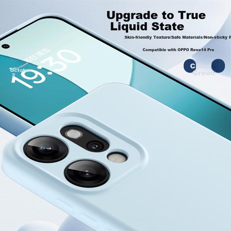 Reno14Pro Phone Case, OPPO Reno14Pro Liquid Silicone Soft, Full Lens Protection, Shockproof, Simple And Elegantn, Outer Case in Cloud Blue Color