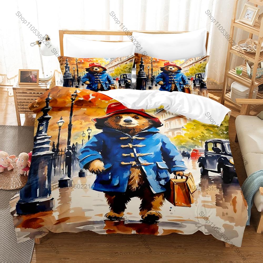 Kpop Paddington Bear Bedding Set 3 Piece Soft Microfiber Bed Set Duvet Cover Pillowcase Sheet Home Textile For Kids Room Decor