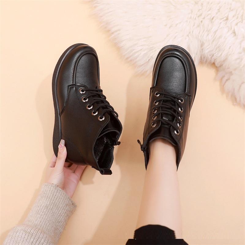 Женские ботинки зима 2024 женские ботильоны из натуральной кожи на плоской подошве бесплатная доставка Ботильоны больших размеров