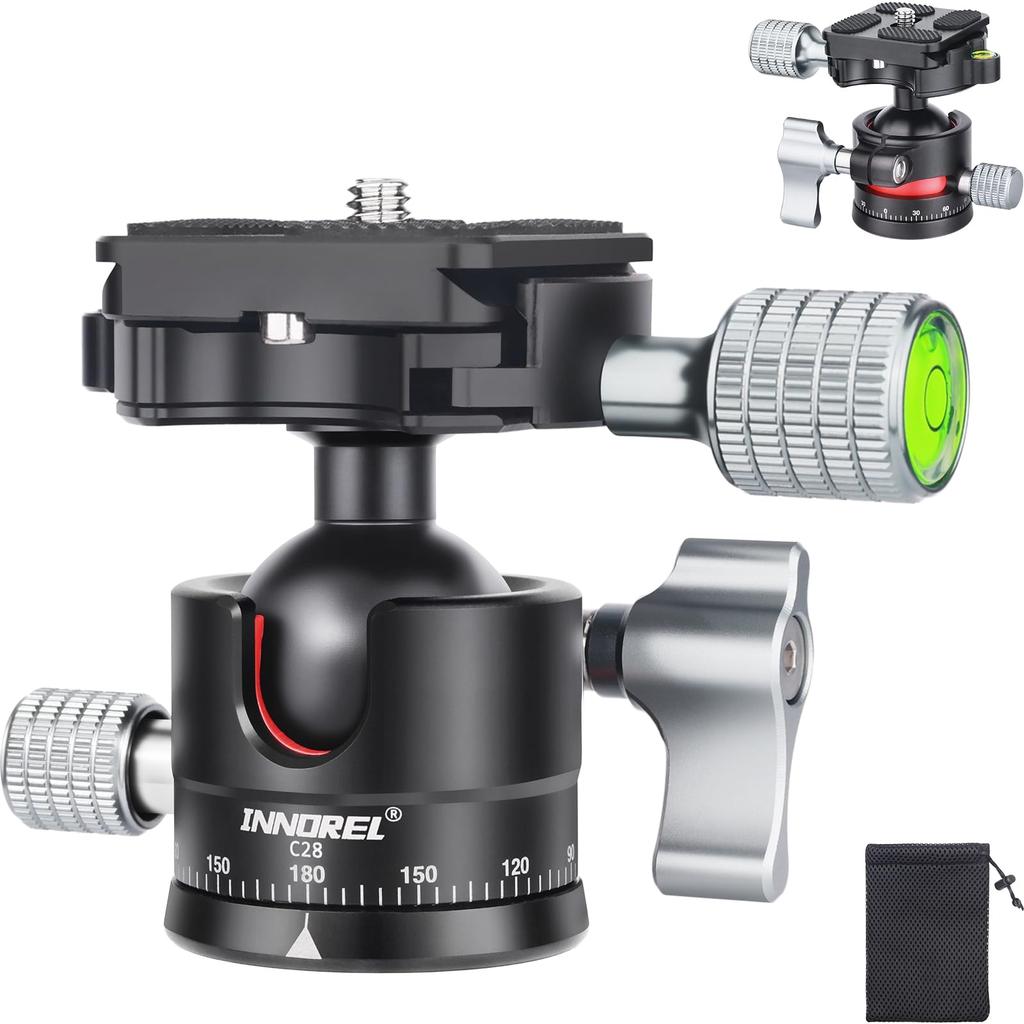 INNOREL C28 Compact Camera Pan 5kg Load Aluminum and Mounting Ball Head with Storage Bag Head, Capacity, Alloy, Arca-Swiss Compatible, 1/4" 3/8"