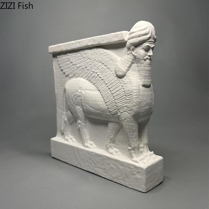 Mythical Creatures Winged Bull Plaster Statue Crafts Desk Decoration Creative Artwork Winged Bull Sculpture Room Aesthetic Decor
