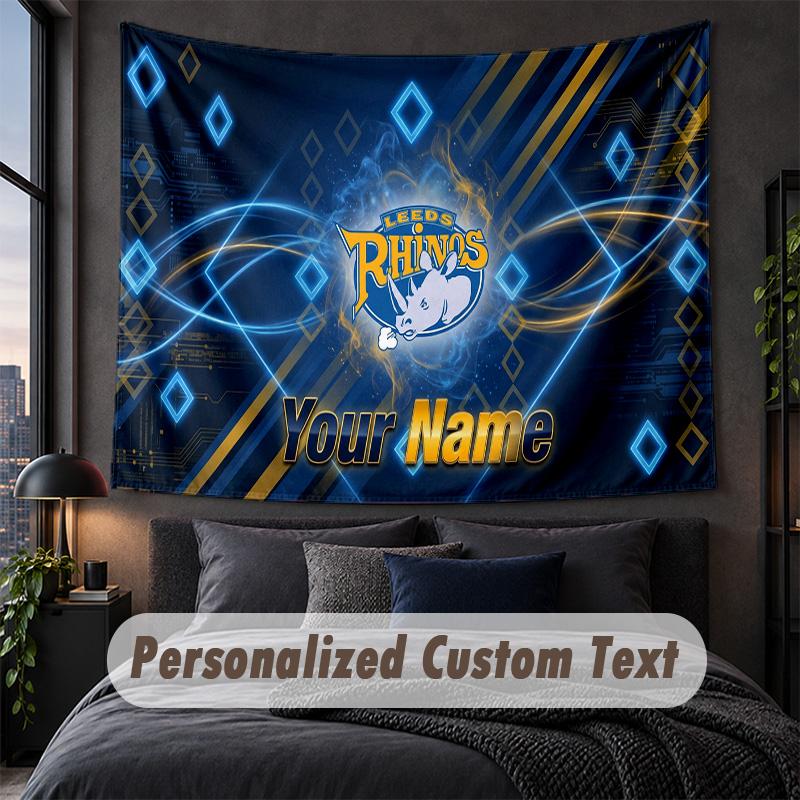 Custom Name Text Tapestry,Leeds Rhinos Decorative Wall Hanging, Background Tapestry For Home Bedroom