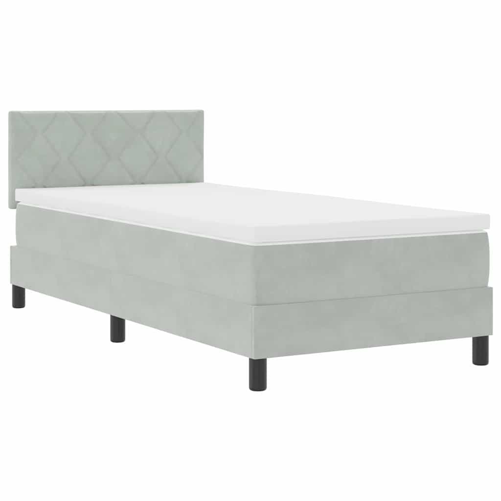 Box Spring Bed with Mattress Light Grey 90 x 200 cm Velvet