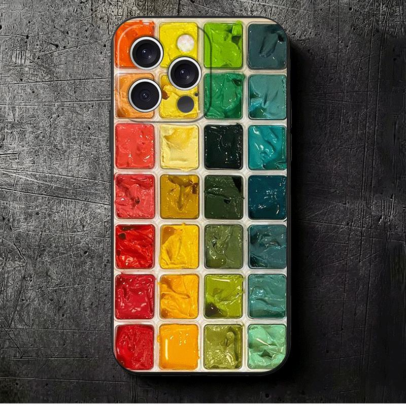 Набор акварели Палитра красок Мягкий чехол для телефона для iPhone 16 16E 17 Air 15 Pro Max 14 Plus 13 Mini 11 12 7 Черная задняя крышка