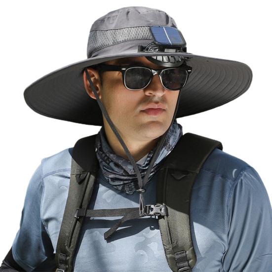 Мужская рыбацкая шляпа с солнечным вентилятором, ветрозащитный ремешок с большими полями, USB-зарядка, защита от ультрафиолета и солнечного света, отличная воздухопроницаемость, рыбалка на открытом воздухе, кемпинг