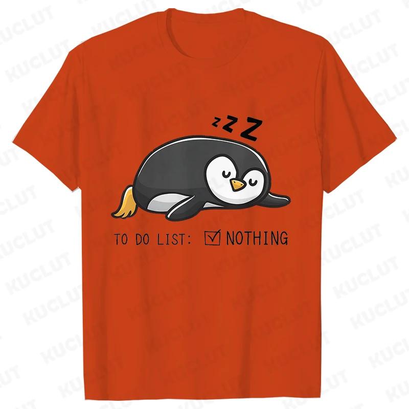 To Do List Nothing Penguin Funny Print T-Shirt Women Lazy Penguin Humorous Top Female Fashion Tshirt Short Sleeve Summer Clothes