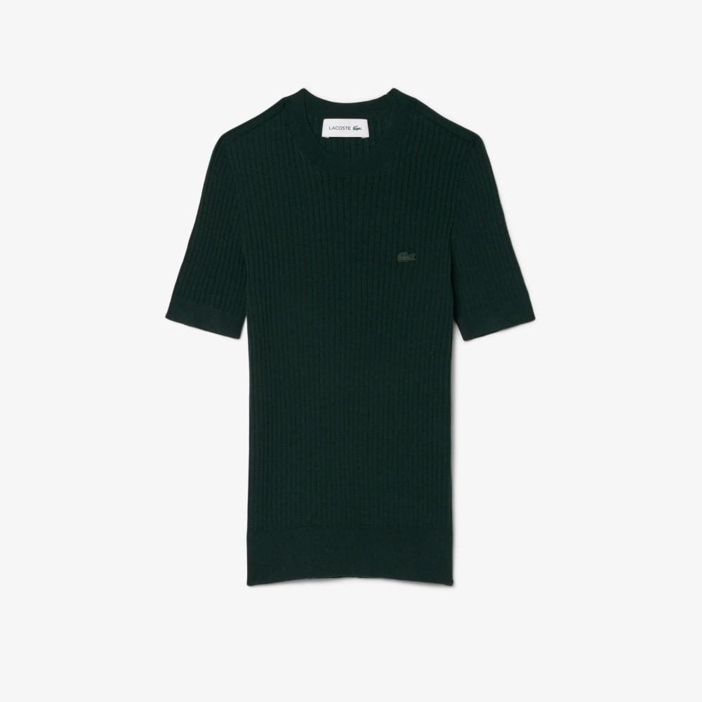 [lacoste] Women's Ribbed Merino Wool Short-Sleeve Sweater AF4146-55NYZP