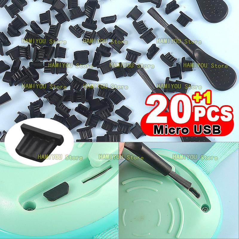 Micro USB Dust Plug Anti Dust Cover Cap Protective Plug and Cleaning Brush for Phone Audio Power Bank Shaver Micro Charging Port2