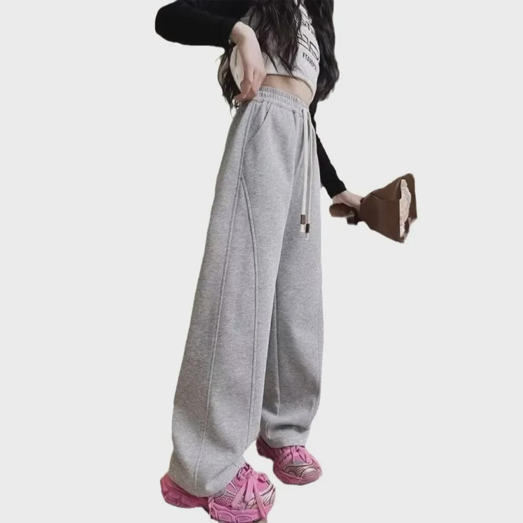 2024 Розовые спортивные штаны для девочек с широкими штанинами: Осенне-зимний повседневный спортивный стиль для детей среднего и крупного возраста