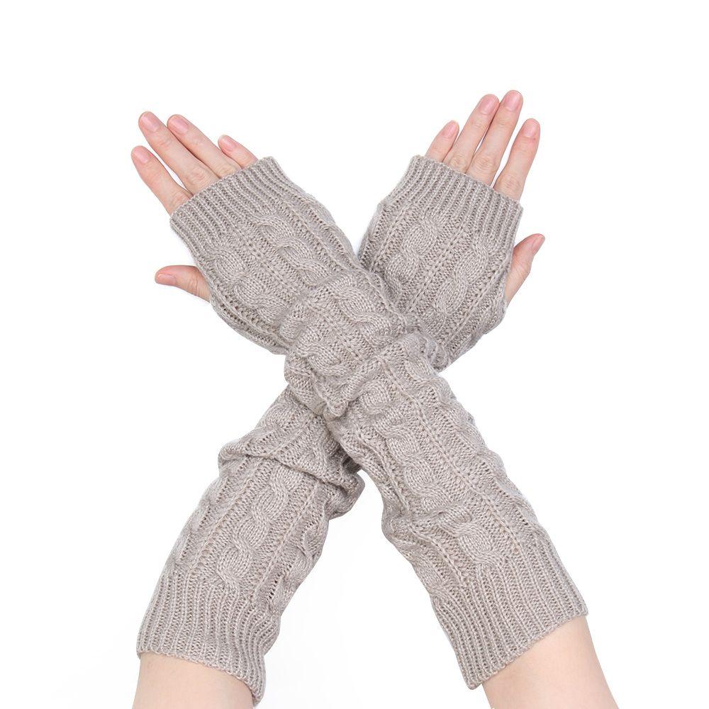 Women Man Clothing Accessories Autumn Winter Long Gloves Arm Warmers Twist Pattern Knitted Mittens