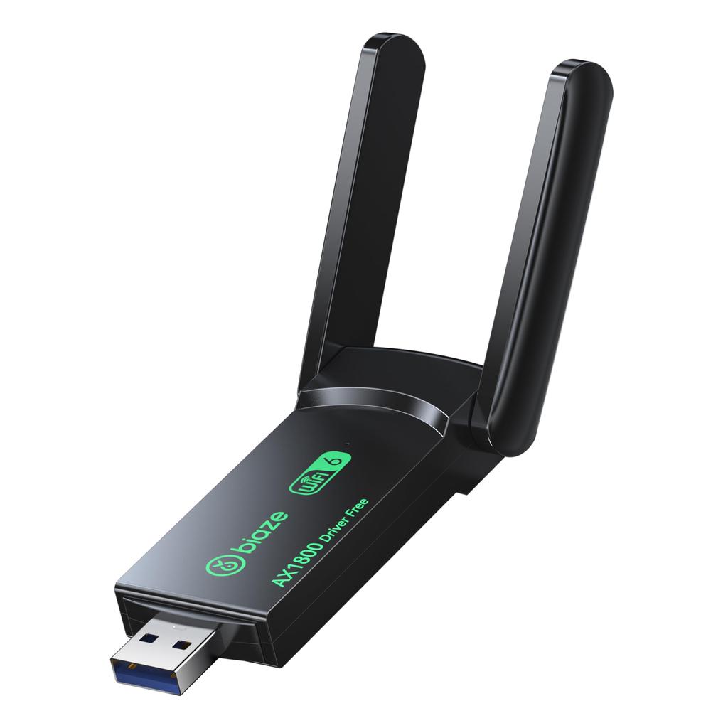 Biaze WiFi 6 USB 3.0 External Wireless Adapter AX1800 Dual Band 1000Mbps High Gain Antenna Driver-Free Desktop/Laptop Stock