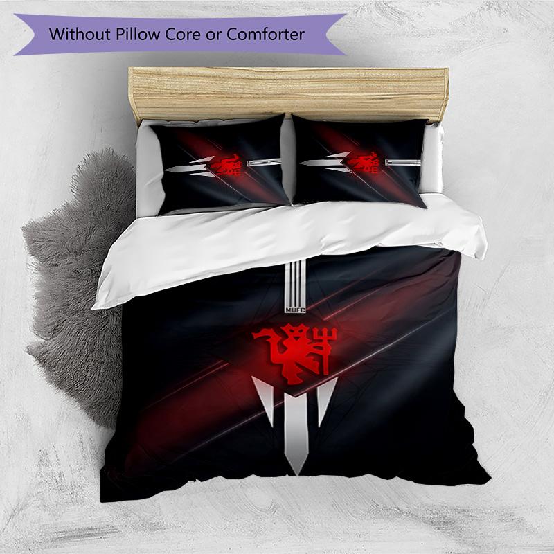 Manchester United FC Printed 3PCS Bedding Set Breathable Duvet Cover with Pillowcases Decorative Bed Linen for Bedroom Home