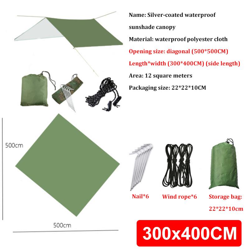 Camping Tarp 4x3m 3x3m Outdoor Canopy Awning Tent Hiking Camping Travel Beach Waterproof Sun Shelter Canopy Diamond-shaped Picnic Shade Tent