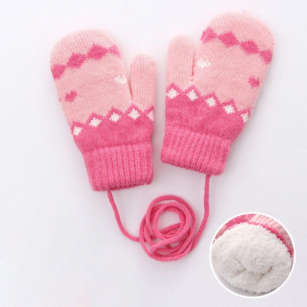 Утепленные детские вязаные перчатки с веревочкой для шеи Теплые варежки Осенне-зимние перчатки Мальчики Девочки