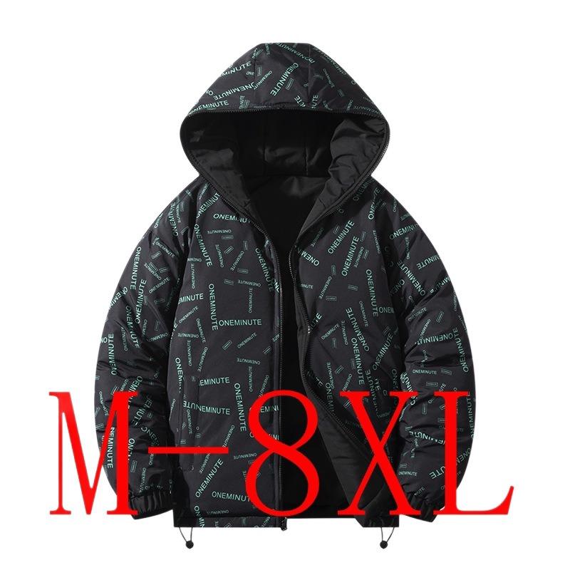 Men Plus Size Reversible Thick Hooded Winter Cotton Jacket Print Coat