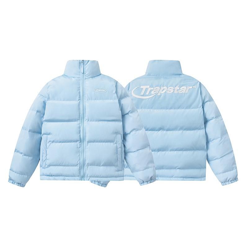 Trapstar Couple Puffer Jacket Vintage Stand Collar Blue Minimal Letter Embroidery Cotton Coat
