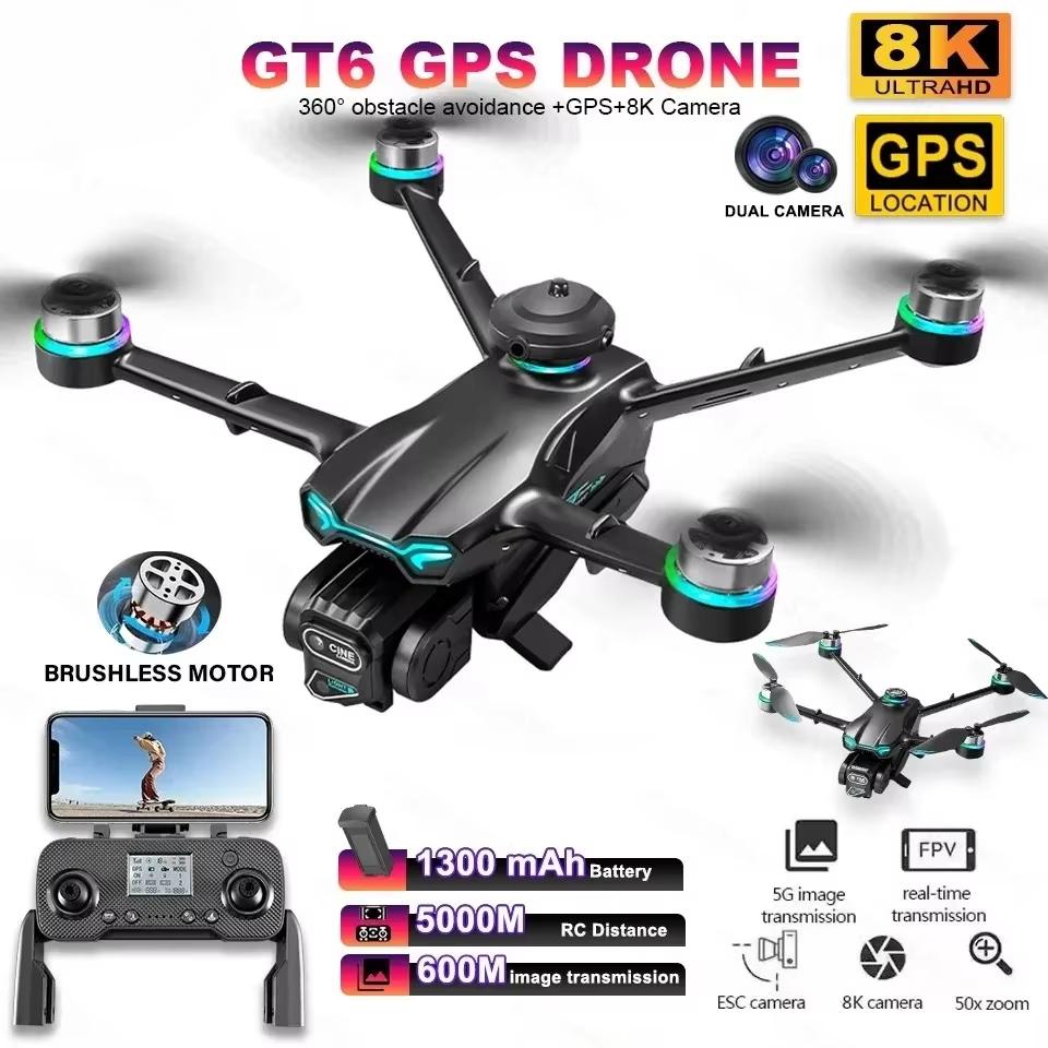 2025 Новый GT6 Drone 8K Professional HD Dual Camera GPS Smart Return 5G WIFI Obstacle Avoiding Бесщеточный складной квадрокоптер Drone Toys Toy Gift
