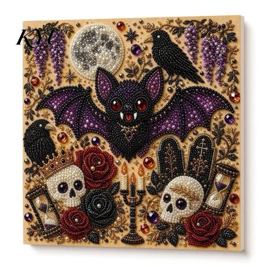 Faux Pearl Painting Kit Halloween Kit, DIY Witchcraft Art 3D Artistic Bead Mosaic Wall Craft for Adults Beginners, Handmade Holiday Decor Creative