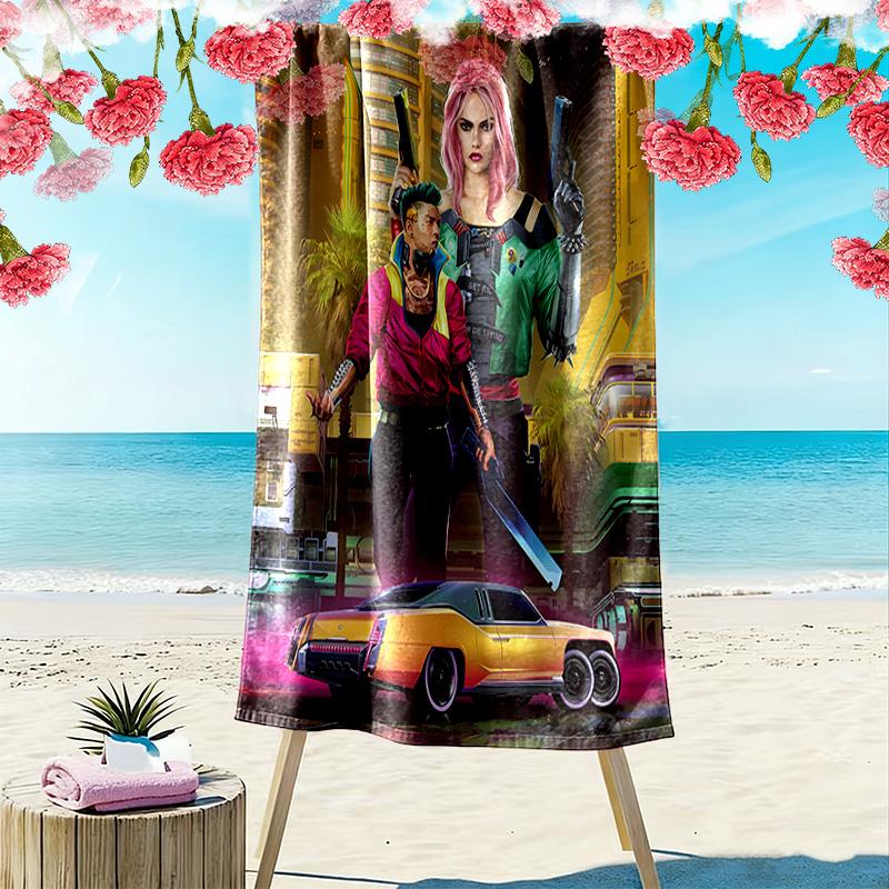 Cyberpunk Print Beach Towel, Large Soft Quick Dry Towel for Beach Camping Swimming