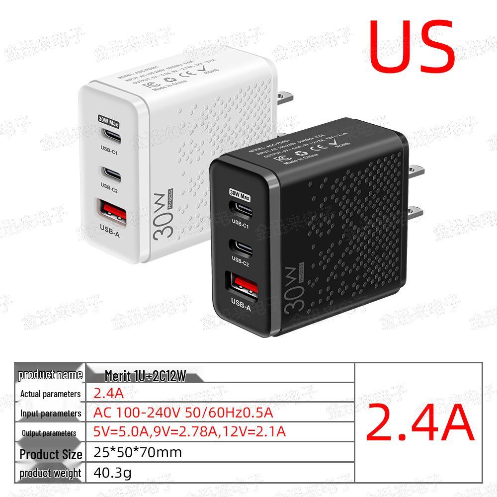Быстрое зарядное устройство 30 Вт с двумя портами Type-C и USB (ЕС / США)