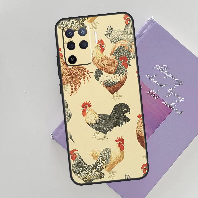 Cartoon Chicken Rooster Phone Case For Oppo A54 A74 A94 A15 A16 A17 A52 A72 A76 A96 A57 A58 A78 A98 A53S Cover Case