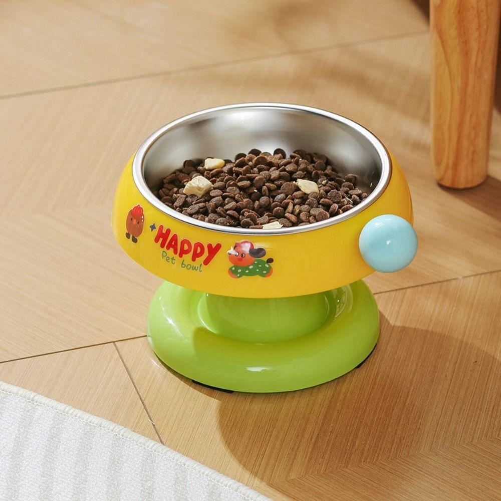 Stainless Steel Pet High Footed Bowl Cartoon Anti Slip Cat Bowl Large Capacity Anti Vomiting Elevated Pet Feeder Bowl