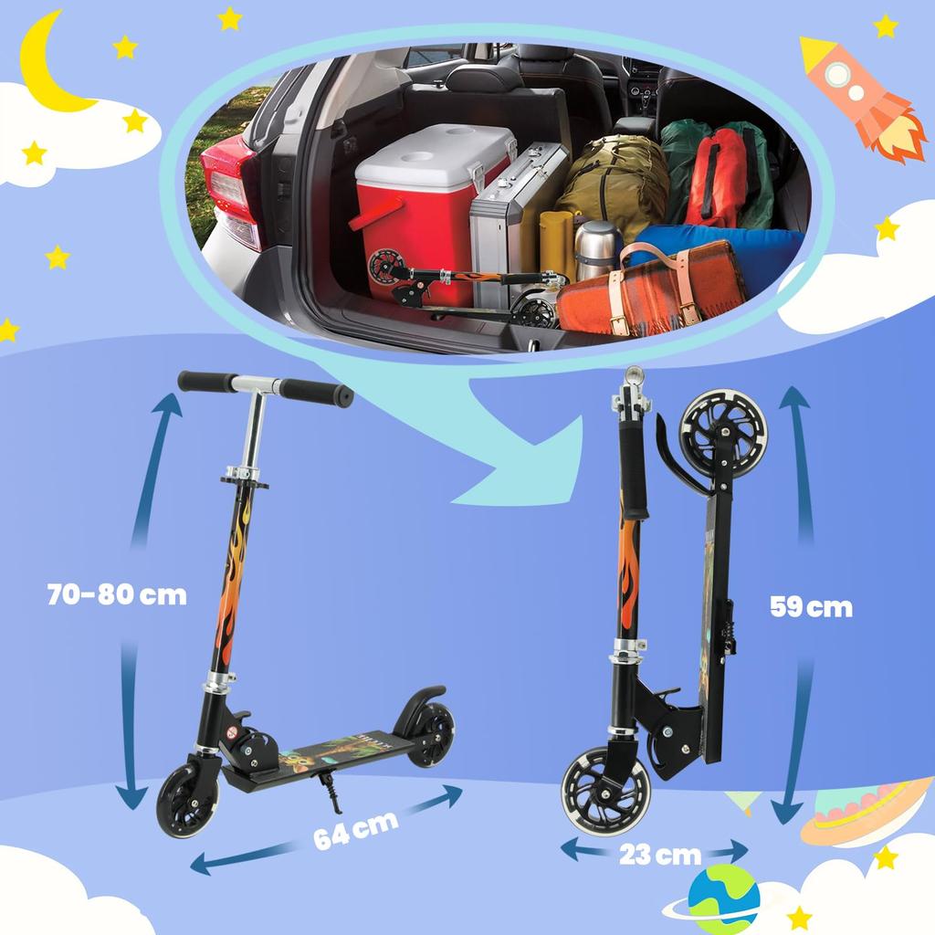 Kids Glowing LED Years 2 Infant Load Capacity Easy To Foot Baby BLACK [Fire Pattern] Kickboard, Scooter, Tires, Children, Kids, 3-12 Old, Wheels, Car,