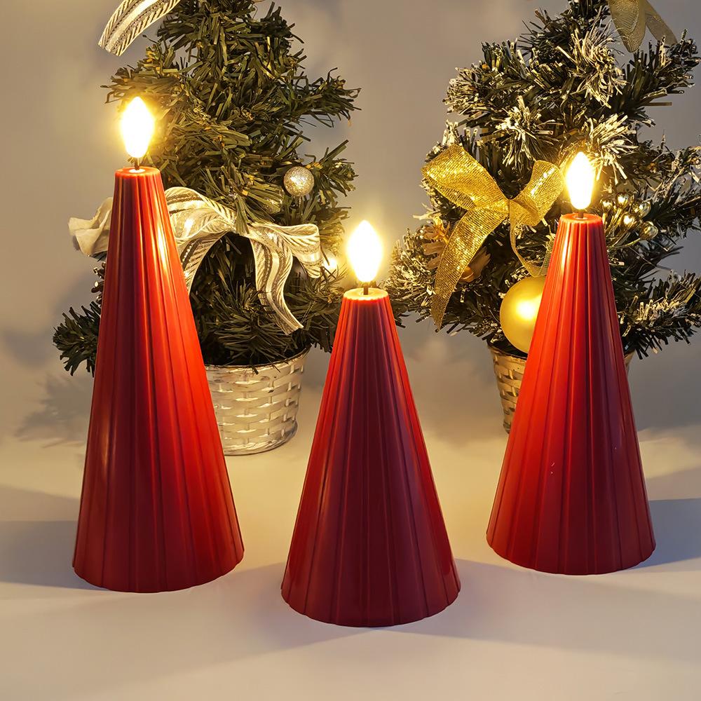 Volcanic shaped electronic candle, red plastic shell, conical shape, creative decoration, outdoor waterproof electronic candle