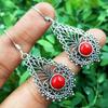 Coral Gemstone 925 Sterling Silver Plated Girl's Hook Earrings Jewelry PQY-IJ7682