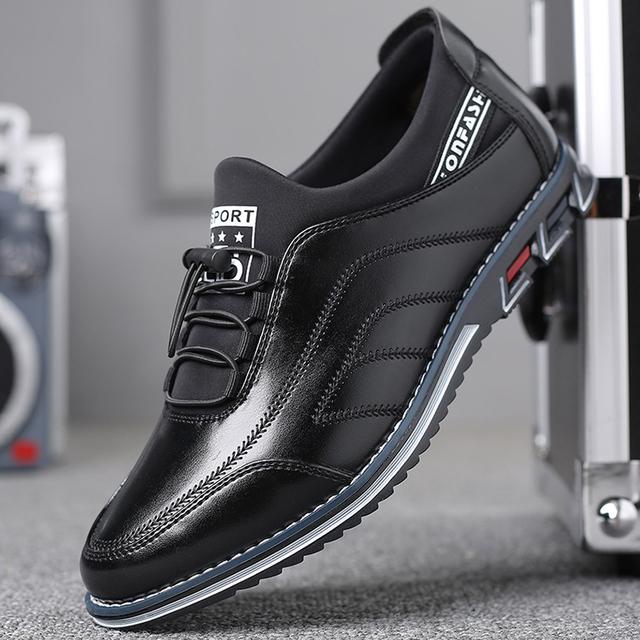 High Quality Big Size Casual Leather Shoes Men Business Fashion Men Leather Shoes Sale Breathable Casual Men Shoes Black