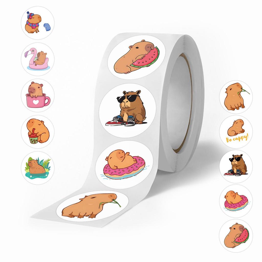 Cartoon Capybara Stickers (500/Roll) - Kids' Rewards, Colorful Notebook, Guitar Decorations