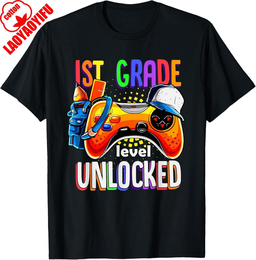 Gamer Back To School Gamepad 1st First Grade Level Unlocked Tshirt Summer Unisex Unisex Fashion Cotton Graphic T Shirts