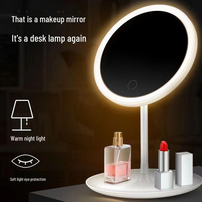 Rechargeable LED Makeup Mirror: Stylish Desktop Vanity Mirror with Three-Color Lighting