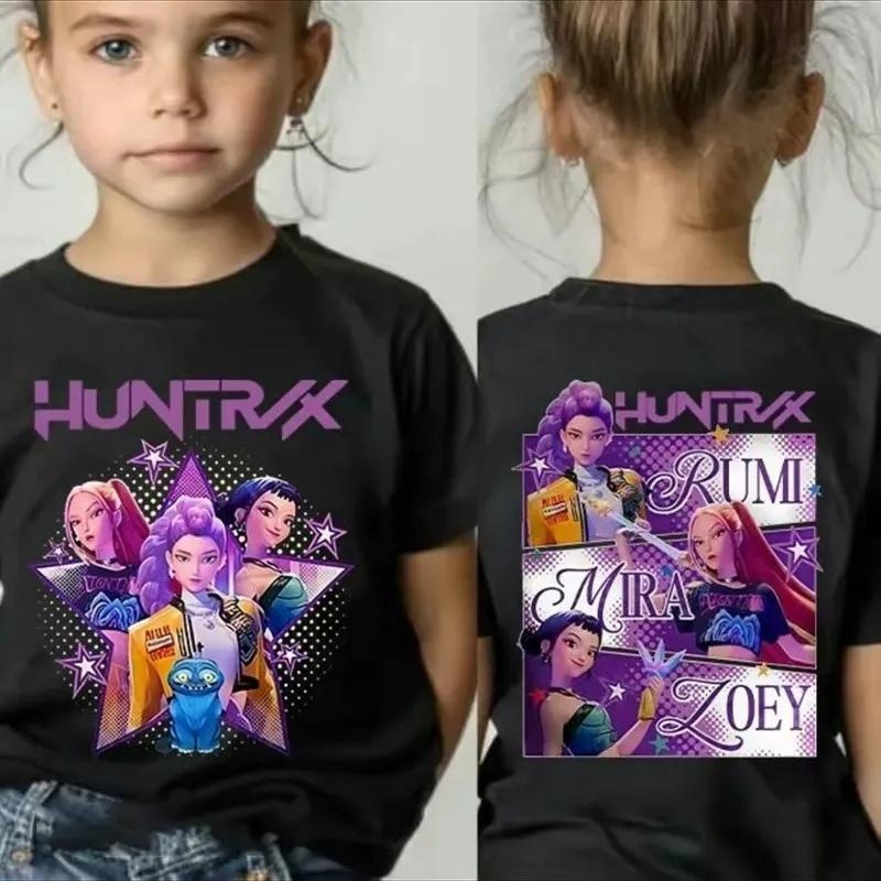 Kpop Demon Hunters Print Graphic Tshirt Zoey Rumi Mira Summer Kids Clothes Huntrix Girl Movie Short Sleeve Tops Comfortable T-shirt