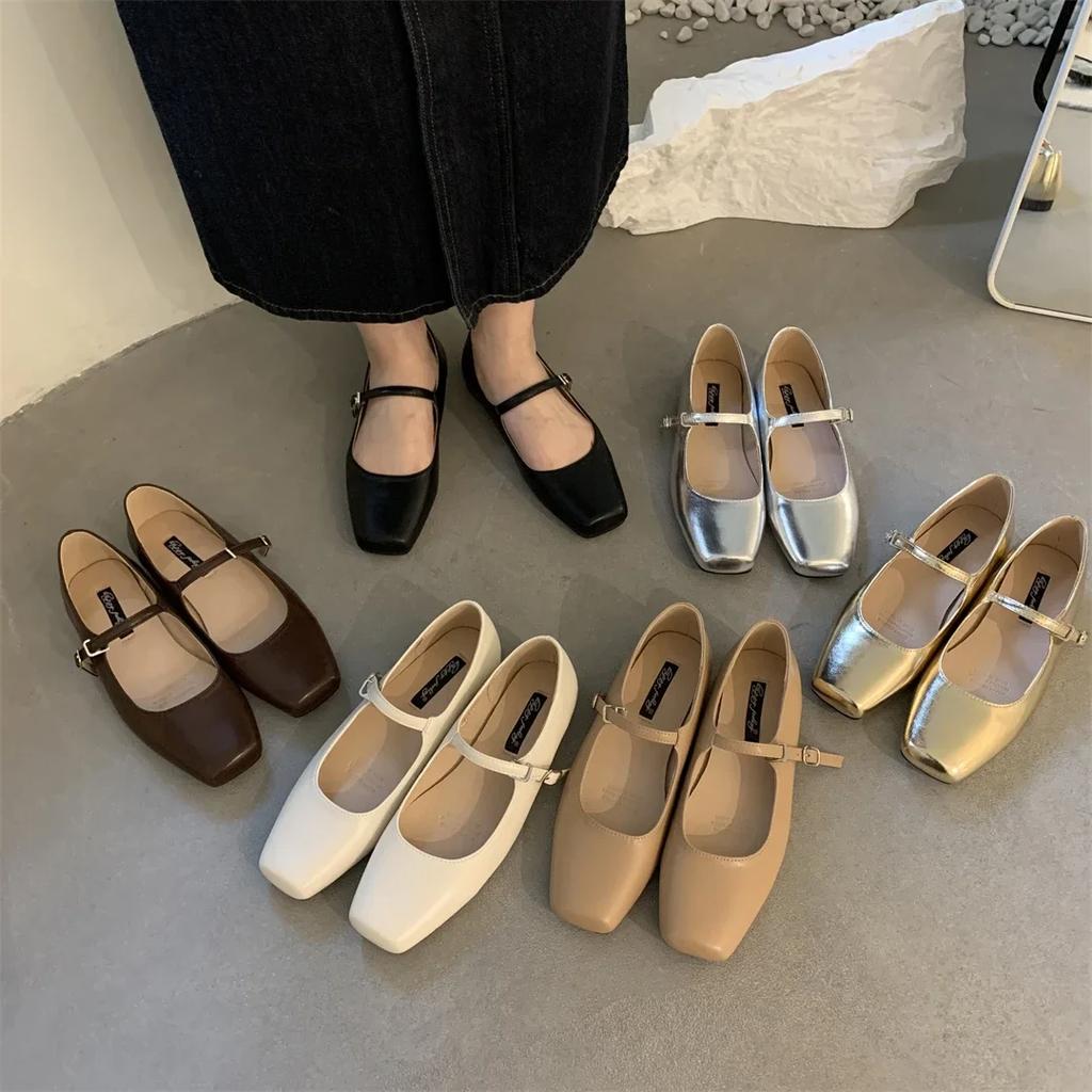 2025 Spring New Women Mary Jane Shoes Fashion Square Toe Shallow Slip On Ladies Flat Shoes Soft Sole Outdoor Dress Ballerina