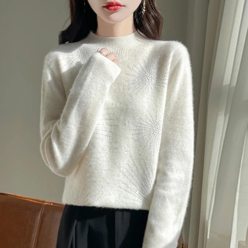 Женский свитер Осень Зима Утепленный пуловер Теплый вязаный в полоску с круглым вырезом Базовый слой Эластичный с длинным рукавом Оверсайз Джемпер Топы
