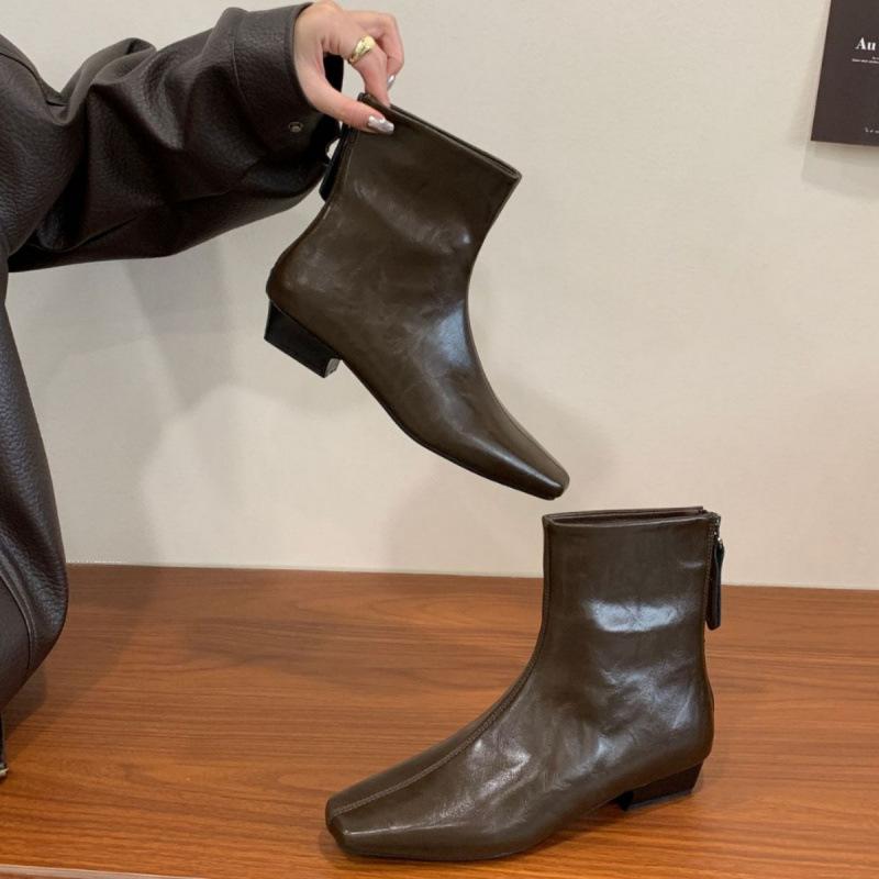 2025 new round head thick high heel low tube suede thin knight fashion women's pile Martin boots