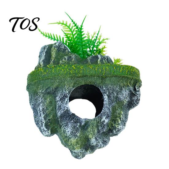 Aquarium Rock Cave Floating Decoration, Realistic Moss Ornament with Goldfish Tank Landscaping Cave, Fish Hideout Shelter for Betta Guppy Shrimp