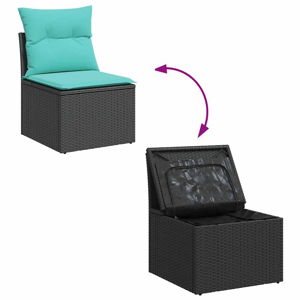 vidaXL 7 Piece Garden Sofa Set with Cushions Black Poly Rattan
