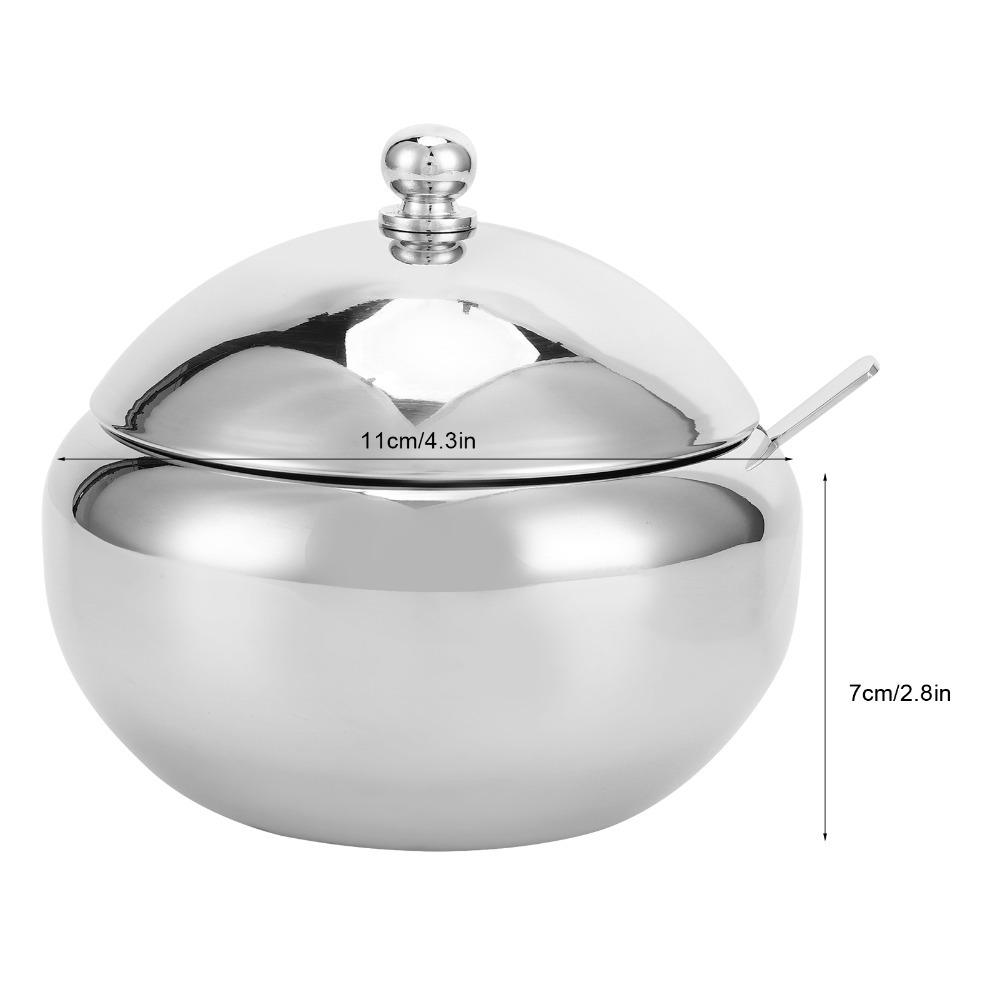 304 Stainless Steel Sugar Bowl with Lid and Spoon Spice Jar Storage Jar  Restaurant